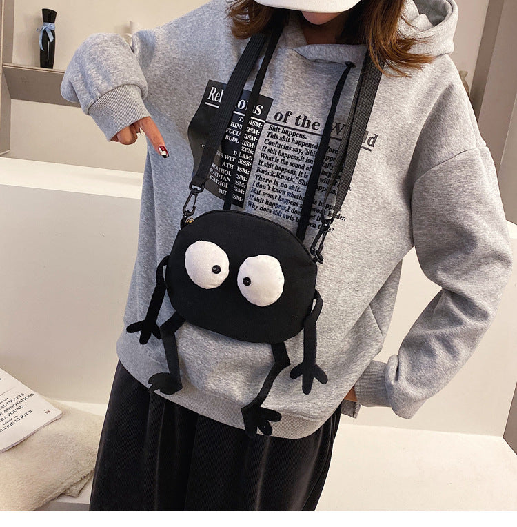 lack Funny Canvas Bag Cute Big Eyes Crossbody Shoulder Bag Chain Strap Purse Bag For Girls Valentine's Day Gift