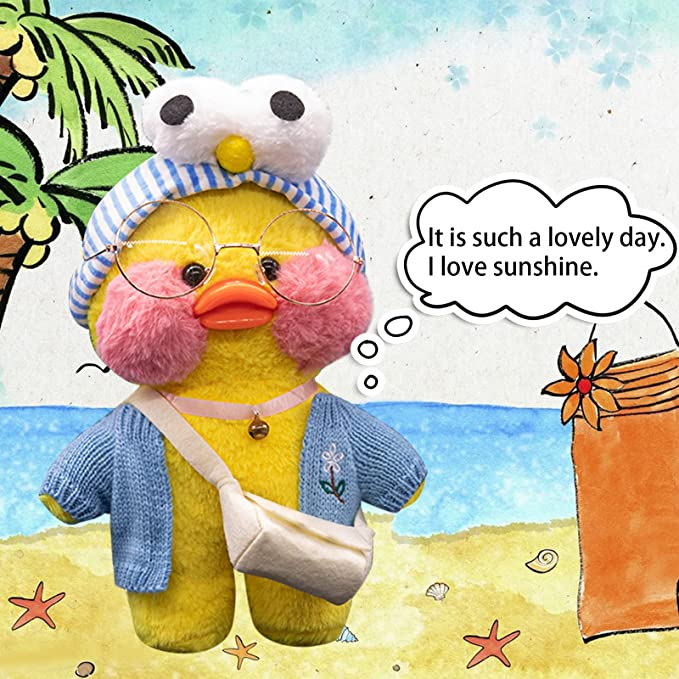 Stuffed Animals Cartoon Blue Duck Soft Toy Coat Christmas Kawaii