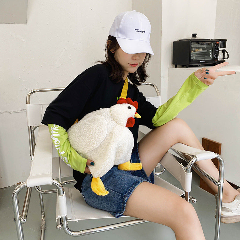 26CM Cute Chicken Plush Shoulder Bags Crossbody Bag Backpack School Bags Rucksack Cartoon Soft Stuffed Gift