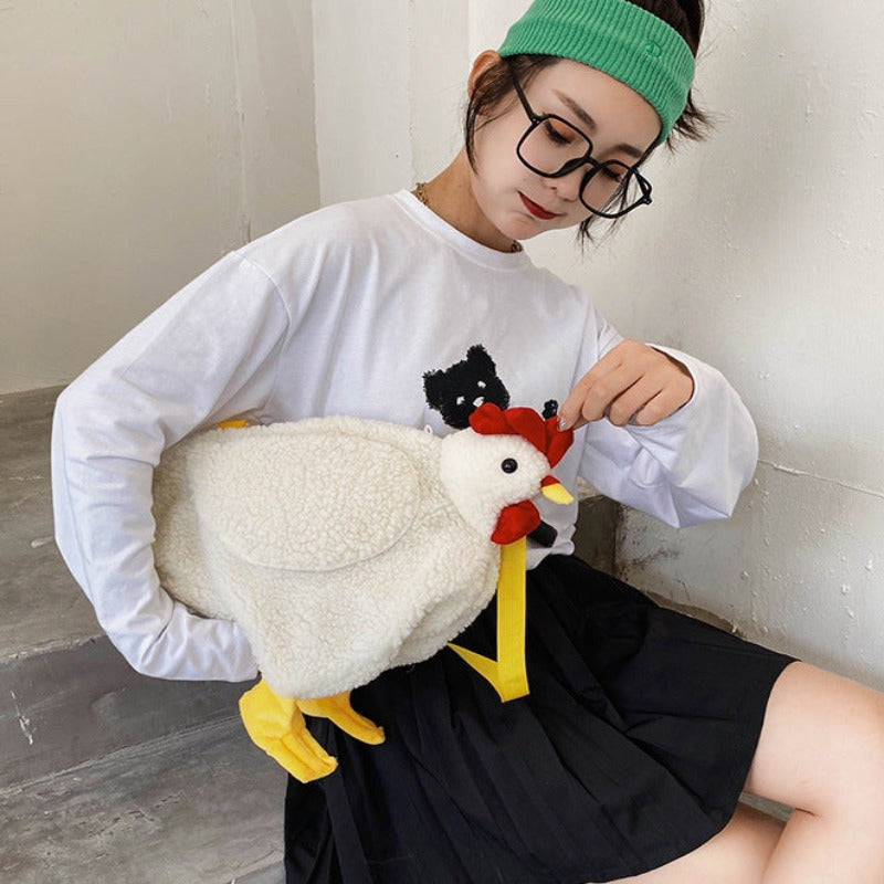 26CM Cute Chicken Plush Shoulder Bags Crossbody Bag Backpack School Bags Rucksack Cartoon Soft Stuffed Gift