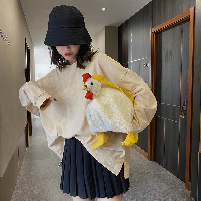 26CM Cute Chicken Plush Shoulder Bags Crossbody Bag Backpack School Bags Rucksack Cartoon Soft Stuffed Gift