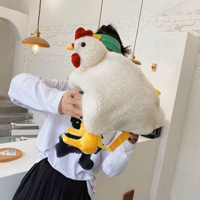 26CM Cute Chicken Plush Shoulder Bags Crossbody Bag Backpack School Bags Rucksack Cartoon Soft Stuffed Gift
