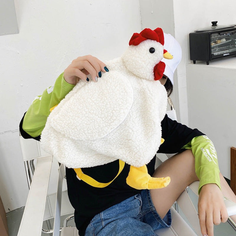 26CM Cute Chicken Plush Shoulder Bags Crossbody Bag Backpack School Bags Rucksack Cartoon Soft Stuffed Gift