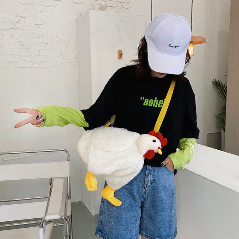 26CM Cute Chicken Plush Shoulder Bags Crossbody Bag Backpack School Bags Rucksack Cartoon Soft Stuffed Gift