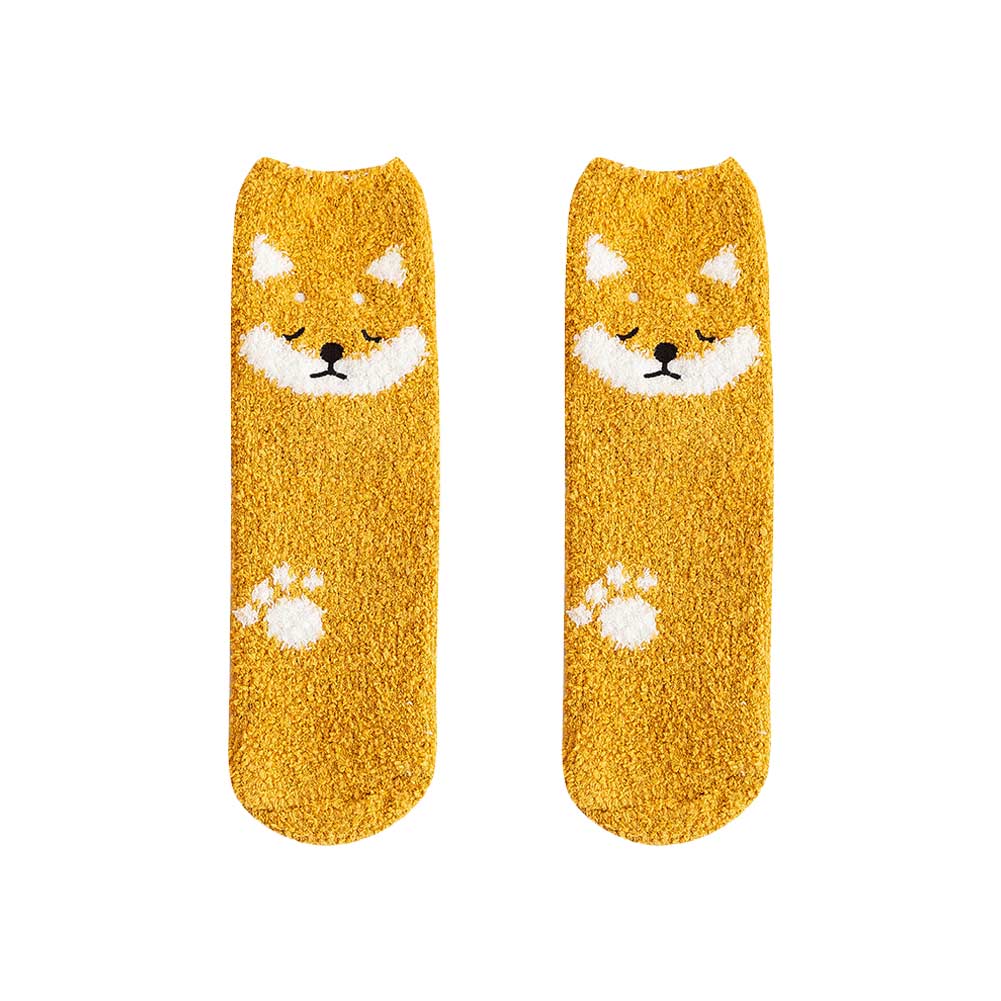 Kawaii Fuzzy Cute Dog Slippers Socks For Women Winter Warm Cozy Animals Fluffy House Slippers Plush Shoes