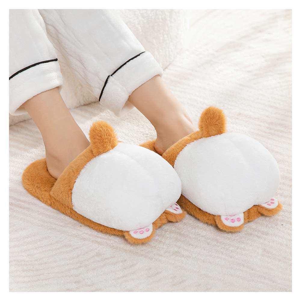 Kawaii Fuzzy Cute Dog Slippers Socks For Women Winter Warm Cozy Animals Fluffy House Slippers Plush Shoes