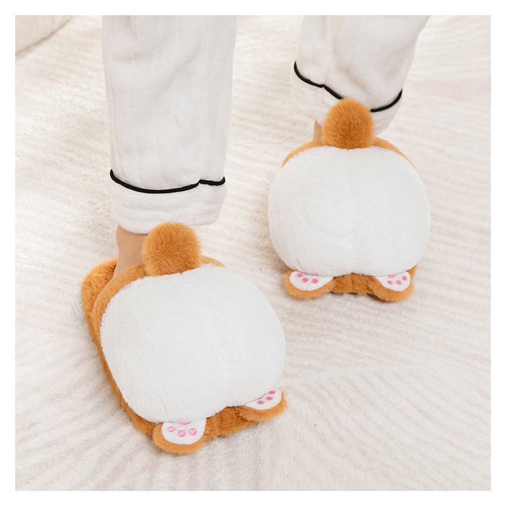 Kawaii Fuzzy Cute Dog Slippers Socks For Women Winter Warm Cozy Animals Fluffy House Slippers Plush Shoes