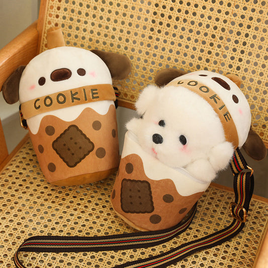 5CM Milk Tea Dog Plush Shoulder Bags Crossbody Bag Backpack School Bags Rucksack Cartoon Soft Stuffed Gift