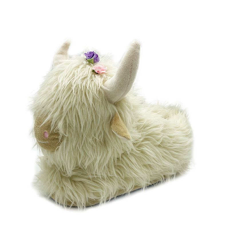Cute Highland Cow Slippers Winter Warm Cozy Animal Fluffy House Slippers Plush Shoes For Adult