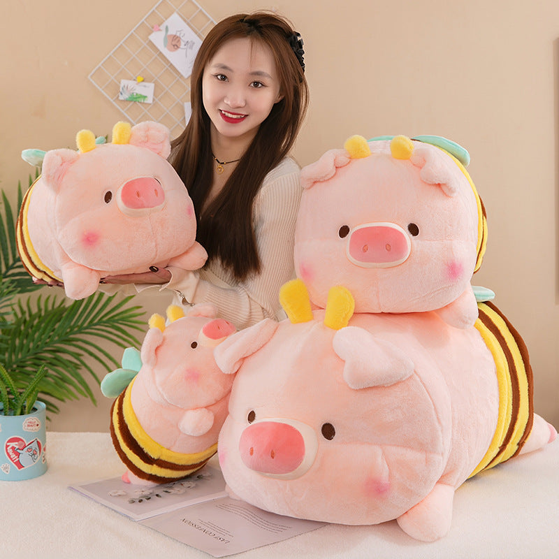 70CM Pink Pat Bee Pig Plush Toys Soft Stuffed Farm Animals Dolls For Kids Xmas Gift Home Decor