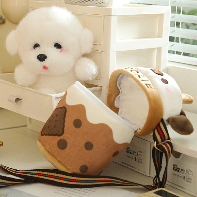 5CM Milk Tea Dog Plush Shoulder Bags Crossbody Bag Backpack School Bags Rucksack Cartoon Soft Stuffed Gift