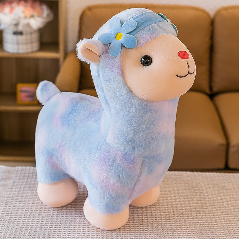 55CM Kawaii Rainbow Alpaca Pillow Plush Toy Soft Llama Stuffed Animal Sheep Dolls Birthday Gift For Kids Baby Mascot Xmas Gifts