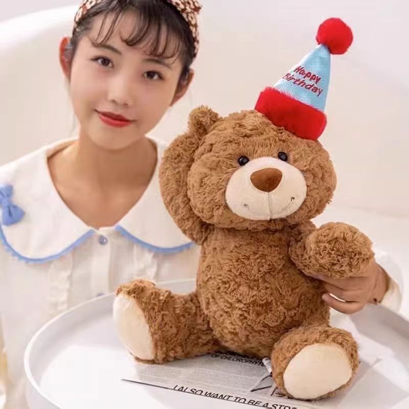 35CM Birthday Bear Plush Toys Cartoon Soft Stuffed Animals Dolls Mascot Xmas Kids Birthday Day Gift