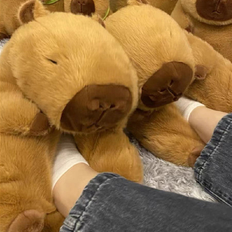 Kawaii Fuzzy Cute Capybara Slippers For Women Winter Warm Cozy Animal Fluffy House Slippers Plush Shoes