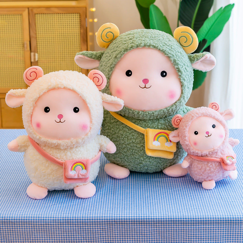 80CM Rainbow Sheep Plush Toy Pillow Soft Stuffed Animal Doll Birthday Gift For Kids Baby Mascot Halloween Xmas Gifts