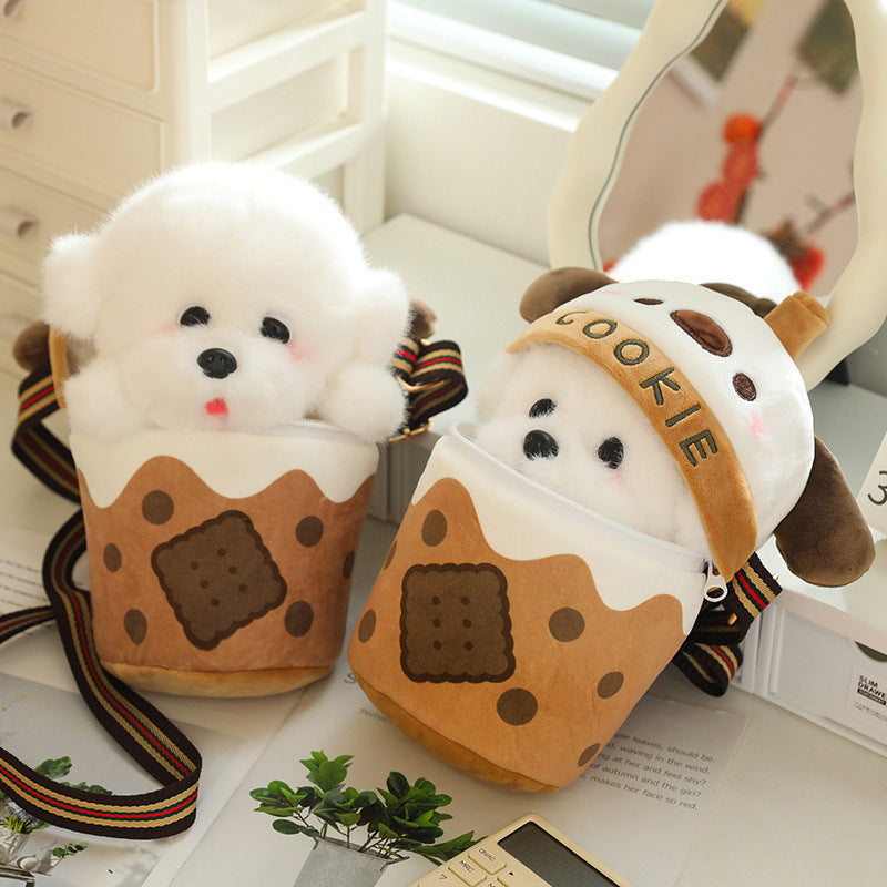5CM Milk Tea Dog Plush Shoulder Bags Crossbody Bag Backpack School Bags Rucksack Cartoon Soft Stuffed Gift