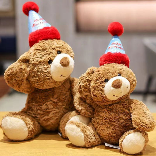 35CM Birthday Bear Plush Toys Cartoon Soft Stuffed Animals Dolls Mascot Xmas Kids Birthday Day Gift