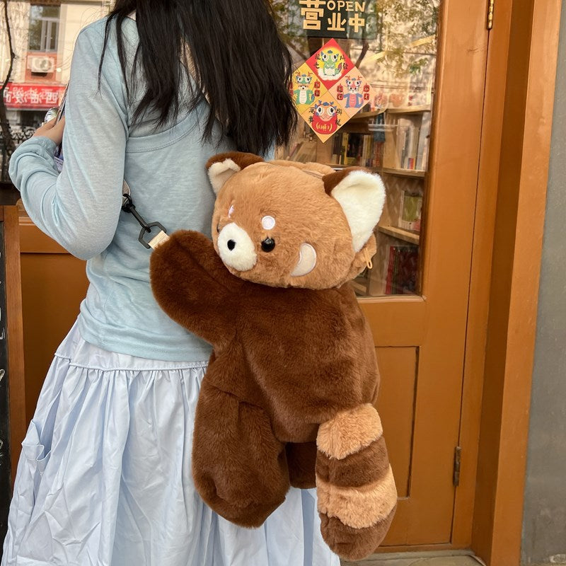 45CM Red Panda Raccoon Plush Shoulder Bags Crossbody Bag Backpack School Bags Rucksack Cartoon Soft Stuffed Gift