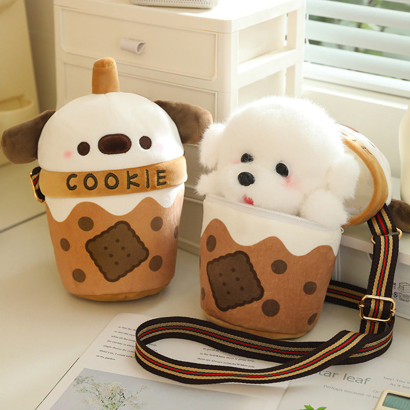 5CM Milk Tea Dog Plush Shoulder Bags Crossbody Bag Backpack School Bags Rucksack Cartoon Soft Stuffed Gift