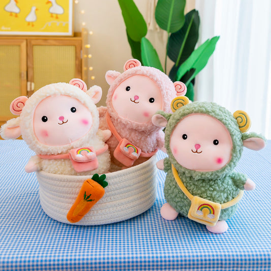 80CM Rainbow Sheep Plush Toy Pillow Soft Stuffed Animal Doll Birthday Gift For Kids Baby Mascot Halloween Xmas Gifts
