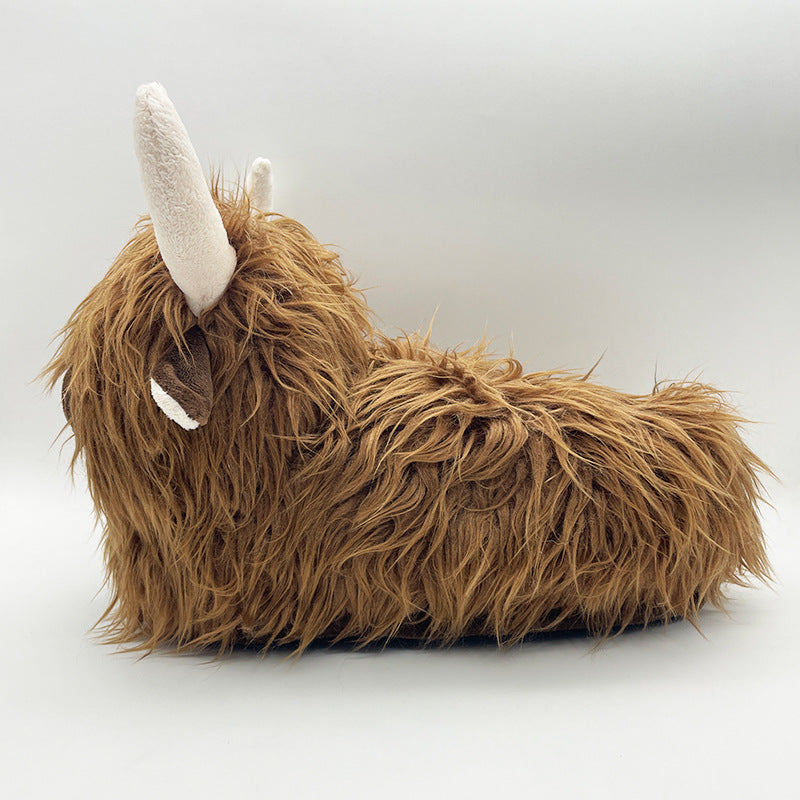 Cute Highland Cow Slippers Winter Warm Cozy Animal Fluffy House Slippers Plush Shoes For Adult