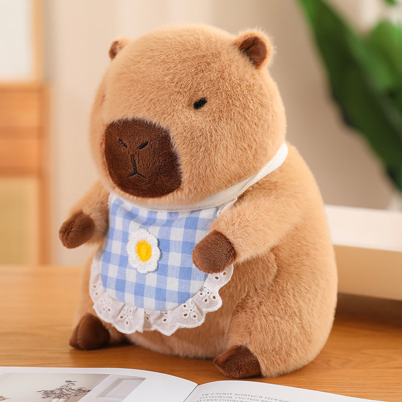 35CM Cute Bib Capybara Stuffed Animal Plush Toy Dolls Gift For Kids Baby Mascot Xmas Gifts