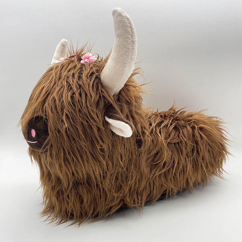 Cute Highland Cow Slippers Winter Warm Cozy Animal Fluffy House Slippers Plush Shoes For Adult