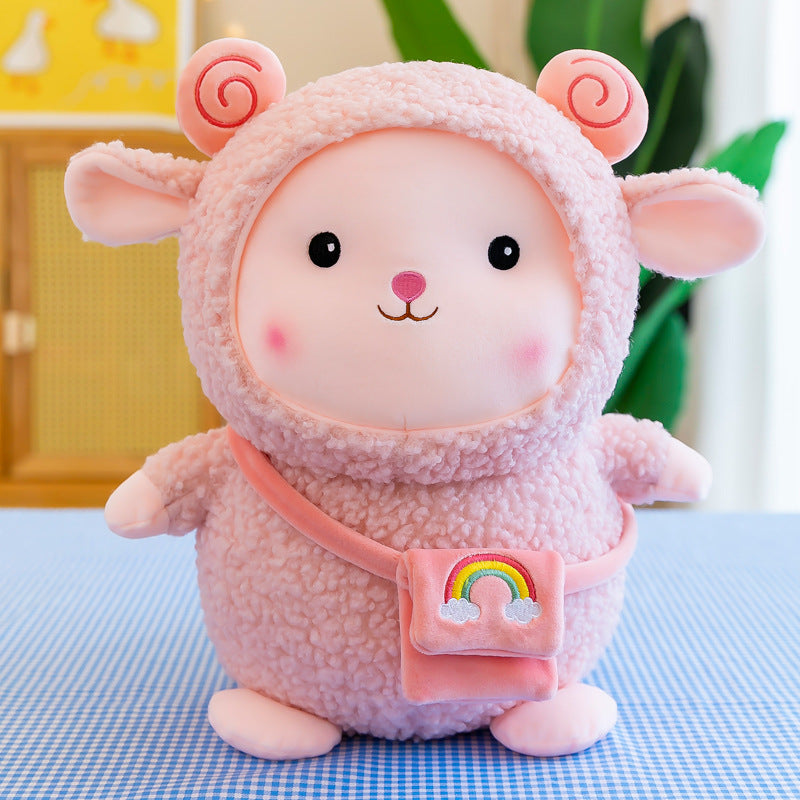 80CM Rainbow Sheep Plush Toy Pillow Soft Stuffed Animal Doll Birthday Gift For Kids Baby Mascot Halloween Xmas Gifts