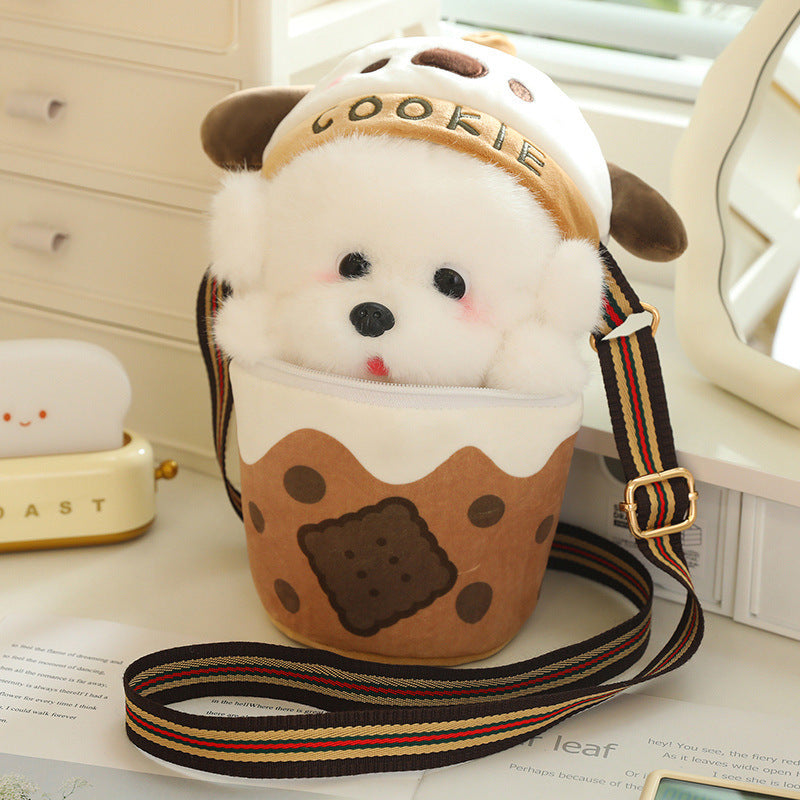 5CM Milk Tea Dog Plush Shoulder Bags Crossbody Bag Backpack School Bags Rucksack Cartoon Soft Stuffed Gift