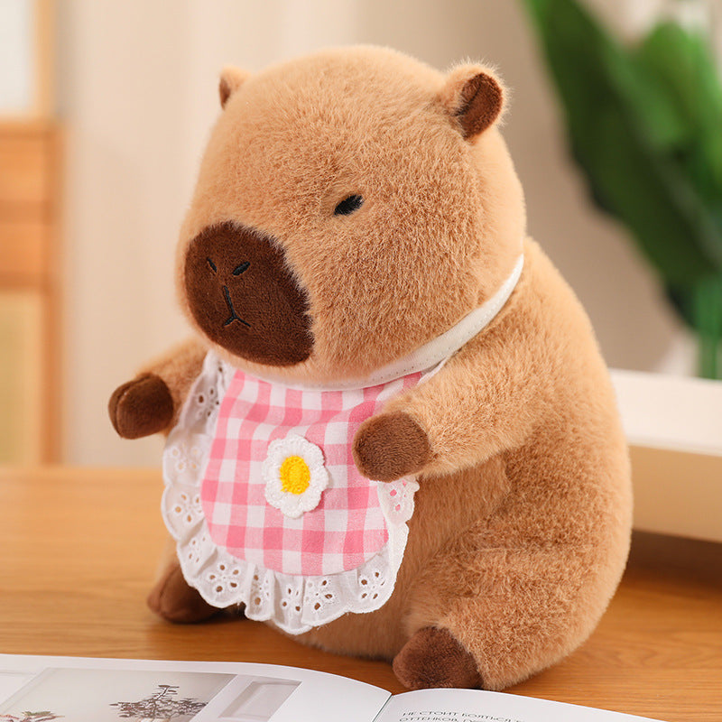 35CM Cute Bib Capybara Stuffed Animal Plush Toy Dolls Gift For Kids Baby Mascot Xmas Gifts