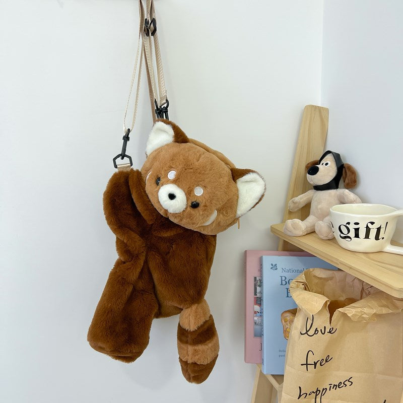 45CM Red Panda Raccoon Plush Shoulder Bags Crossbody Bag Backpack School Bags Rucksack Cartoon Soft Stuffed Gift