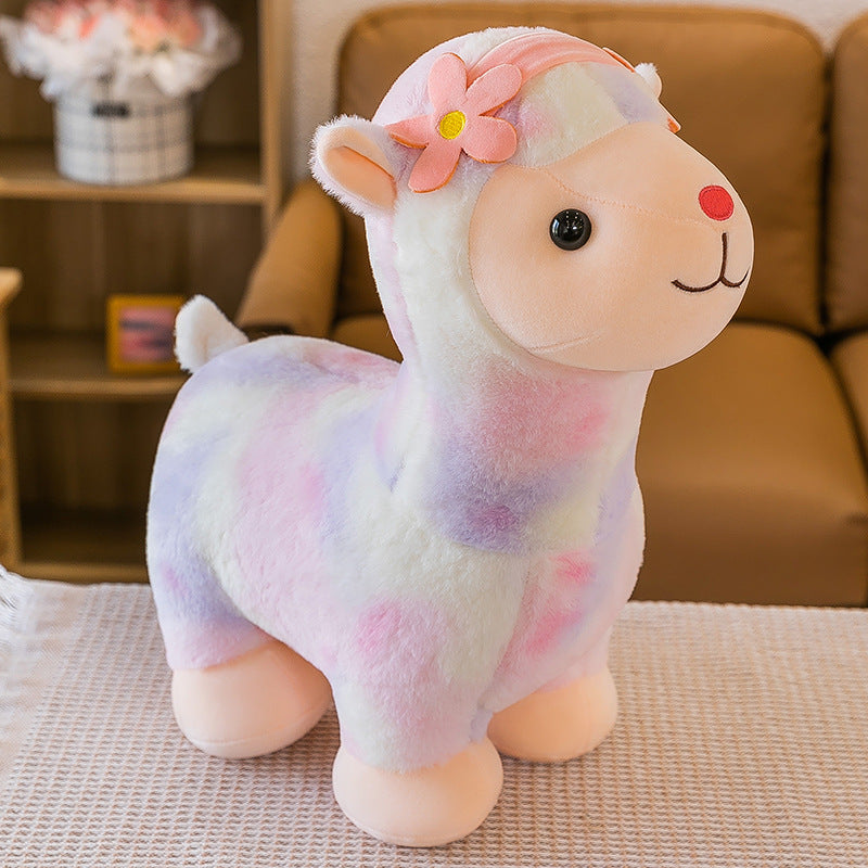55CM Kawaii Rainbow Alpaca Pillow Plush Toy Soft Llama Stuffed Animal Sheep Dolls Birthday Gift For Kids Baby Mascot Xmas Gifts
