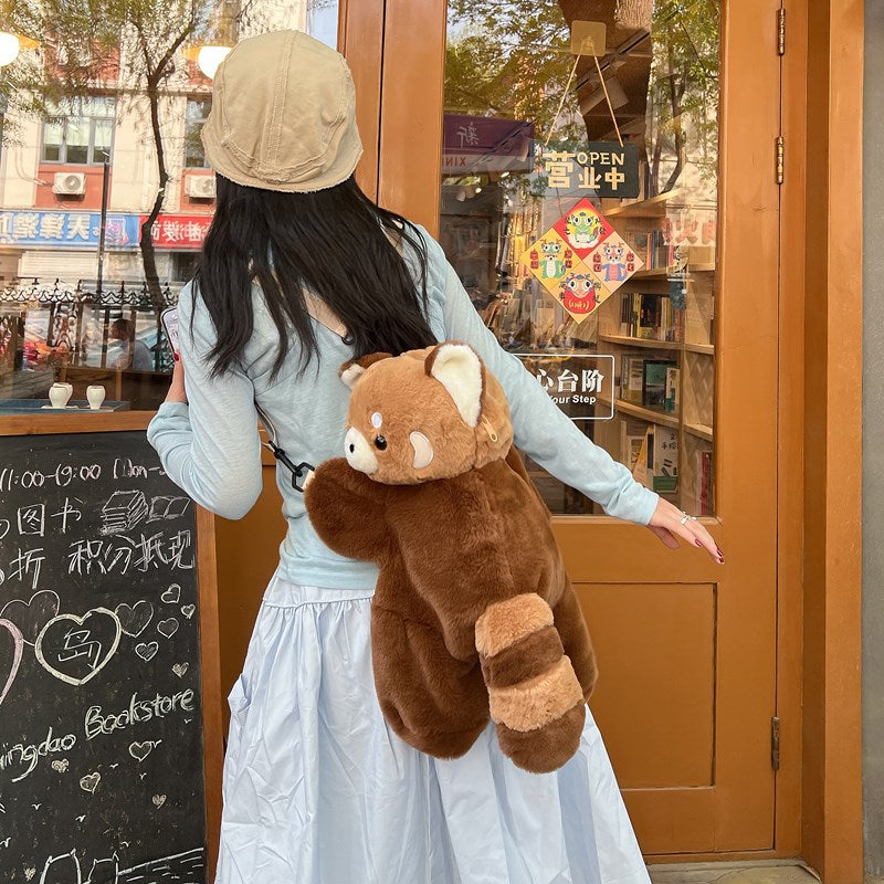 45CM Red Panda Raccoon Plush Shoulder Bags Crossbody Bag Backpack School Bags Rucksack Cartoon Soft Stuffed Gift