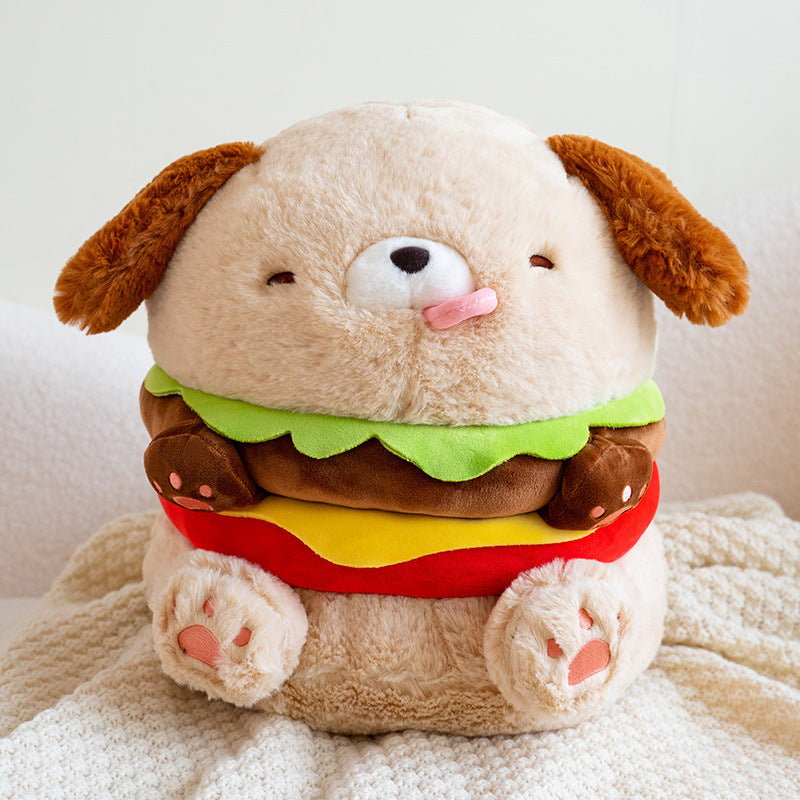 35CM Hamburger Dog Pet Food Soft Stuffed Animal Dolls For Kids Baby Mascot Birthday Xmas Gifts Home Decor