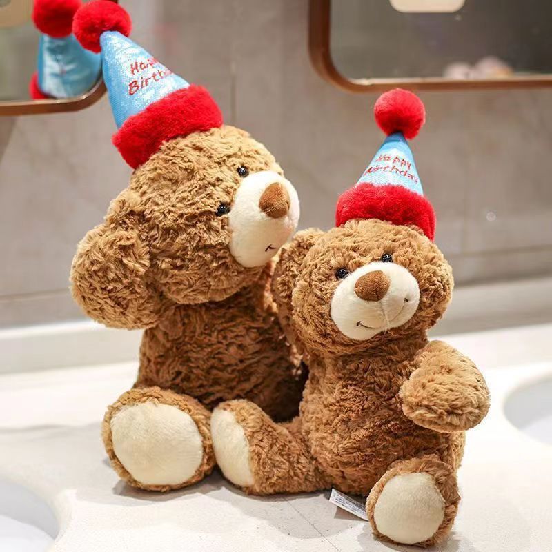 35CM Birthday Bear Plush Toys Cartoon Soft Stuffed Animals Dolls Mascot Xmas Kids Birthday Day Gift