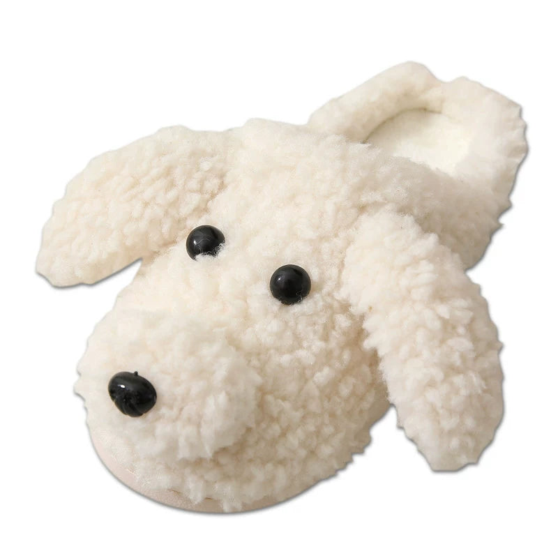 Cute Dog Slippers For Women Man Winter Warm Cozy Animal Fluffy House Slippers Plush Shoes