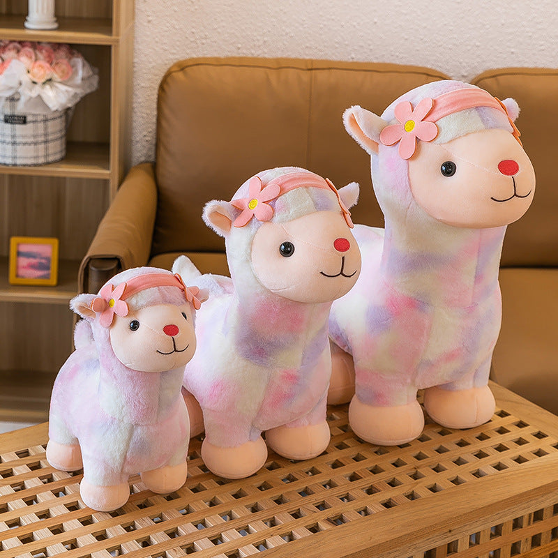 55CM Kawaii Rainbow Alpaca Pillow Plush Toy Soft Llama Stuffed Animal Sheep Dolls Birthday Gift For Kids Baby Mascot Xmas Gifts