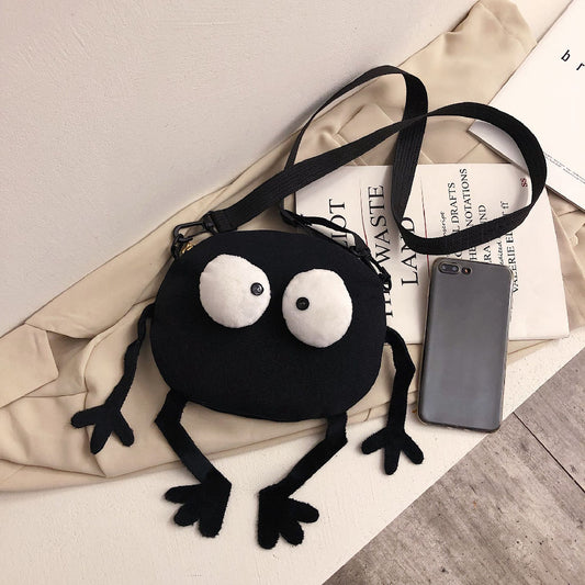 Black Funny Canvas Bag Cute Big Eyes Crossbody Shoulder Bag Chain Strap Purse Bag For Girls Valentine's Day Gift