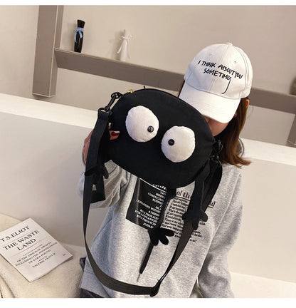 Black Funny Canvas Bag Cute Big Eyes Crossbody Shoulder Bag Chain Strap Purse Bag For Girls Valentine's Day Gift