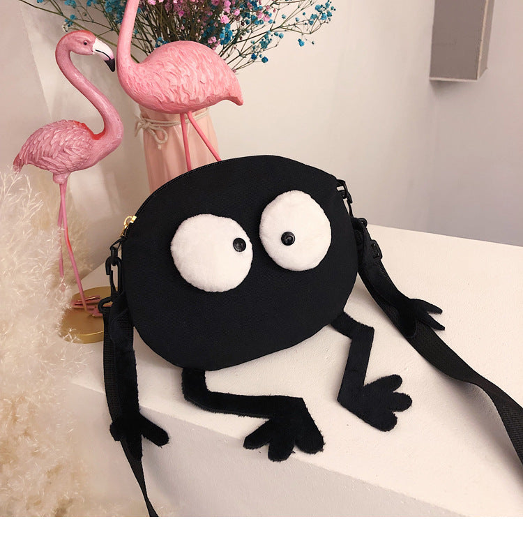Black Funny Canvas Bag Cute Big Eyes Crossbody Shoulder Bag Chain Strap Purse Bag For Girls Valentine's Day Gift
