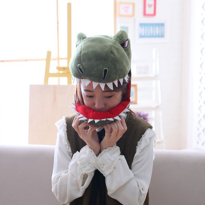 Green Dinosaur Headgear Cartoon Decor Hat Party Headwear Stuffed Animals Mascot Festival Birthday Gift Photo Prop