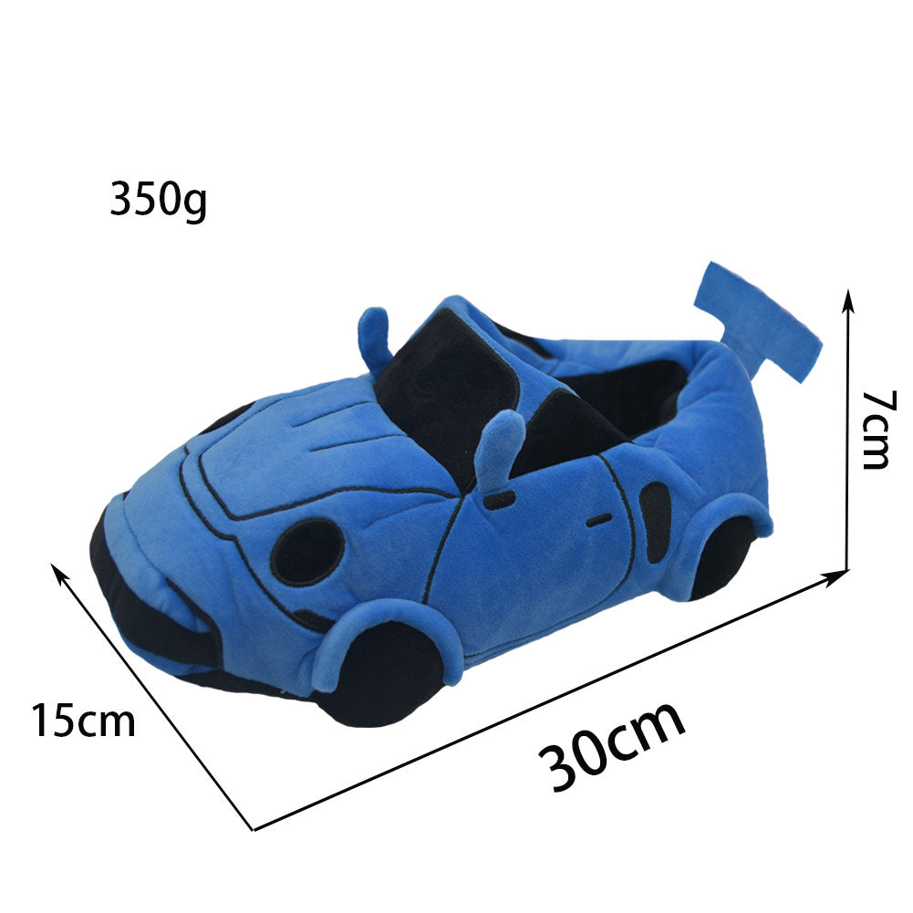 Cartoon Car Shaped Slippers White Blue Winter Warm Cozy Fluffy House Slippers Plush Shoes For Adult