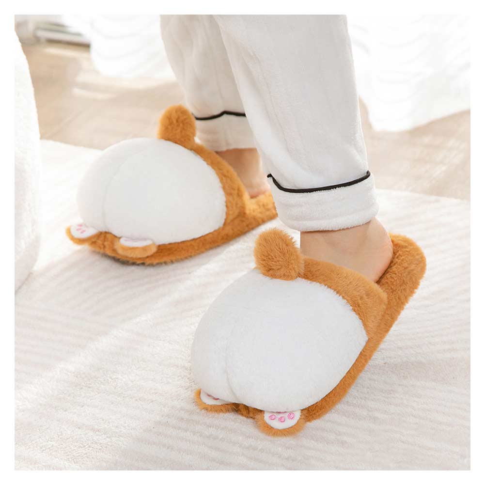 Kawaii Fuzzy Cute Dog Slippers Socks For Women Winter Warm Cozy Animals Fluffy House Slippers Plush Shoes