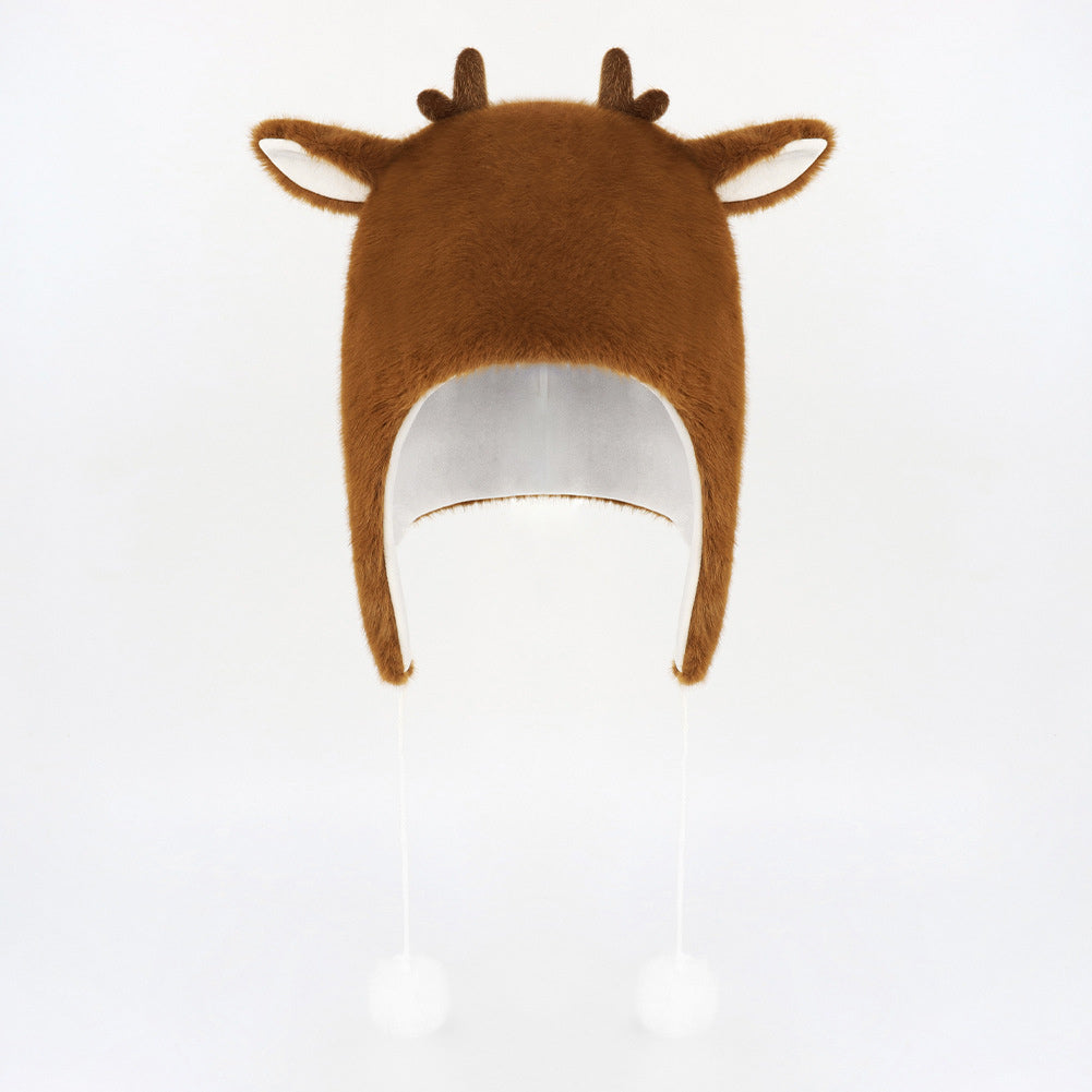 Cute Elk Deer Christmas Hat Headwear&nbsp;Animals&nbsp;Winter Warm Cozy Fluffy Plush Faux Fur Hat