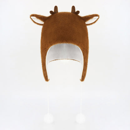 Cute Elk Deer Christmas Hat Headwear&nbsp;Animals&nbsp;Winter Warm Cozy Fluffy Plush Faux Fur Hat