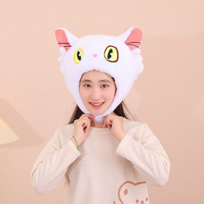 White Cat Headgear Decor Hat Party Headwear Stuffed Animals Mascot Photo Prop Halloween Birthday Gift