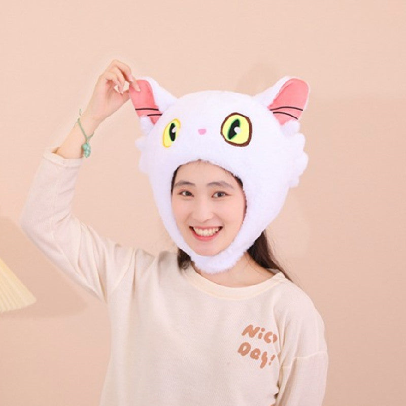 White Cat Headgear Decor Hat Party Headwear Stuffed Animals Mascot Photo Prop Halloween Birthday Gift