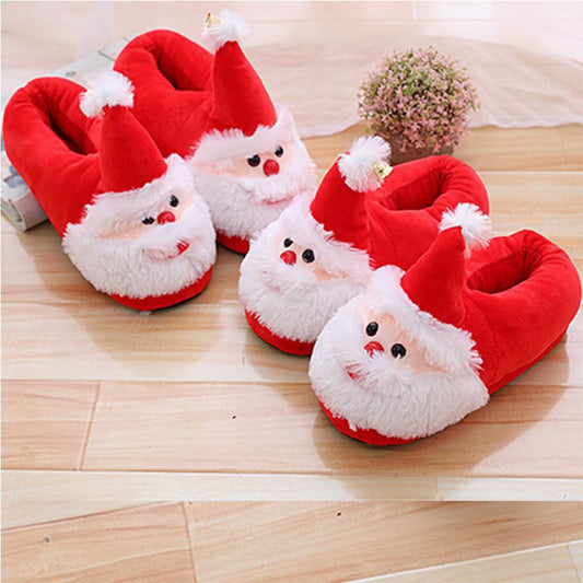Christmas Santa Claus Plush Slipper Carton Plush Shoes For Adult Winter Warm Cozy Fluffy House Slippers