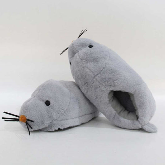 Marine Animals Plush Slipper Otter Seal Sea Lion Carton Plush Shoes For Adult Winter Warm Cozy Fluffy House Slippers