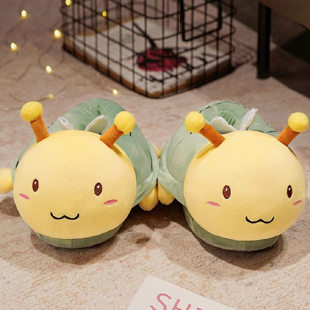 Carton Shark Bee Animals Plush Slipper Shoes For Adult Winter Warm Cozy Fluffy House Slippers Plush Shoes